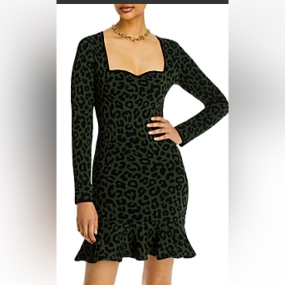 Aqua Dresses & Skirts - AQUA Women's Green Black Jacquard Leopard Bodycon Dress Size Medium NWT